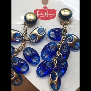 Vintage Lady of Monaco Dangly Blue Earrings